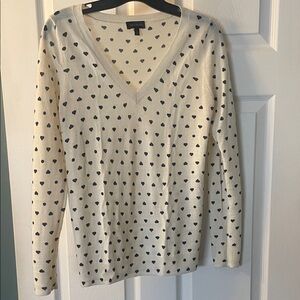 The Limited Cream V-Neck Sweater with Black Heart Print